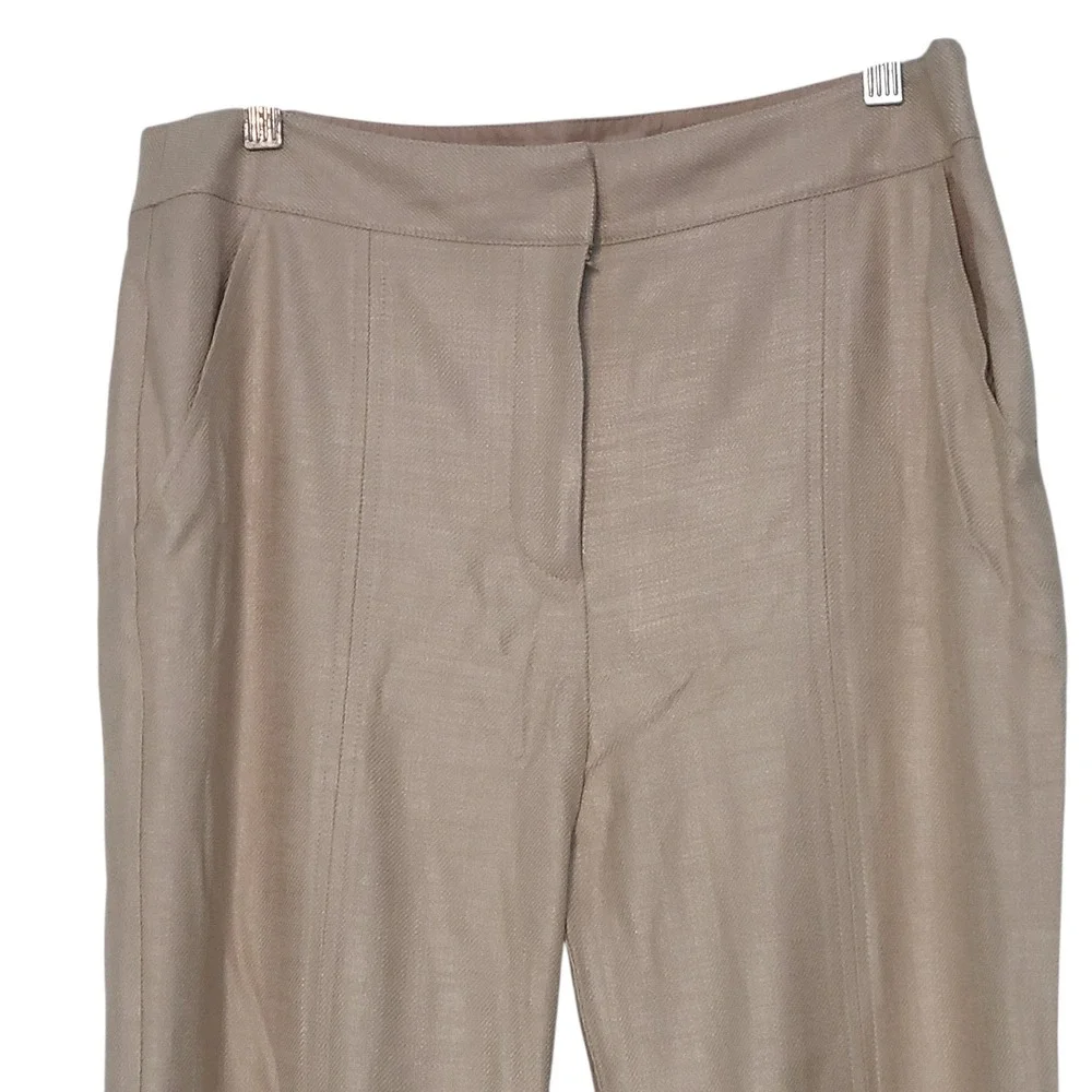 NWT TRINA TURK Tan High Rise Straight Leg Front Slit Cropped Pants Sz 8‎ - Picture 4 of 8